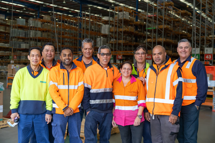 Blackwoods warehouse team in hi-vis on set